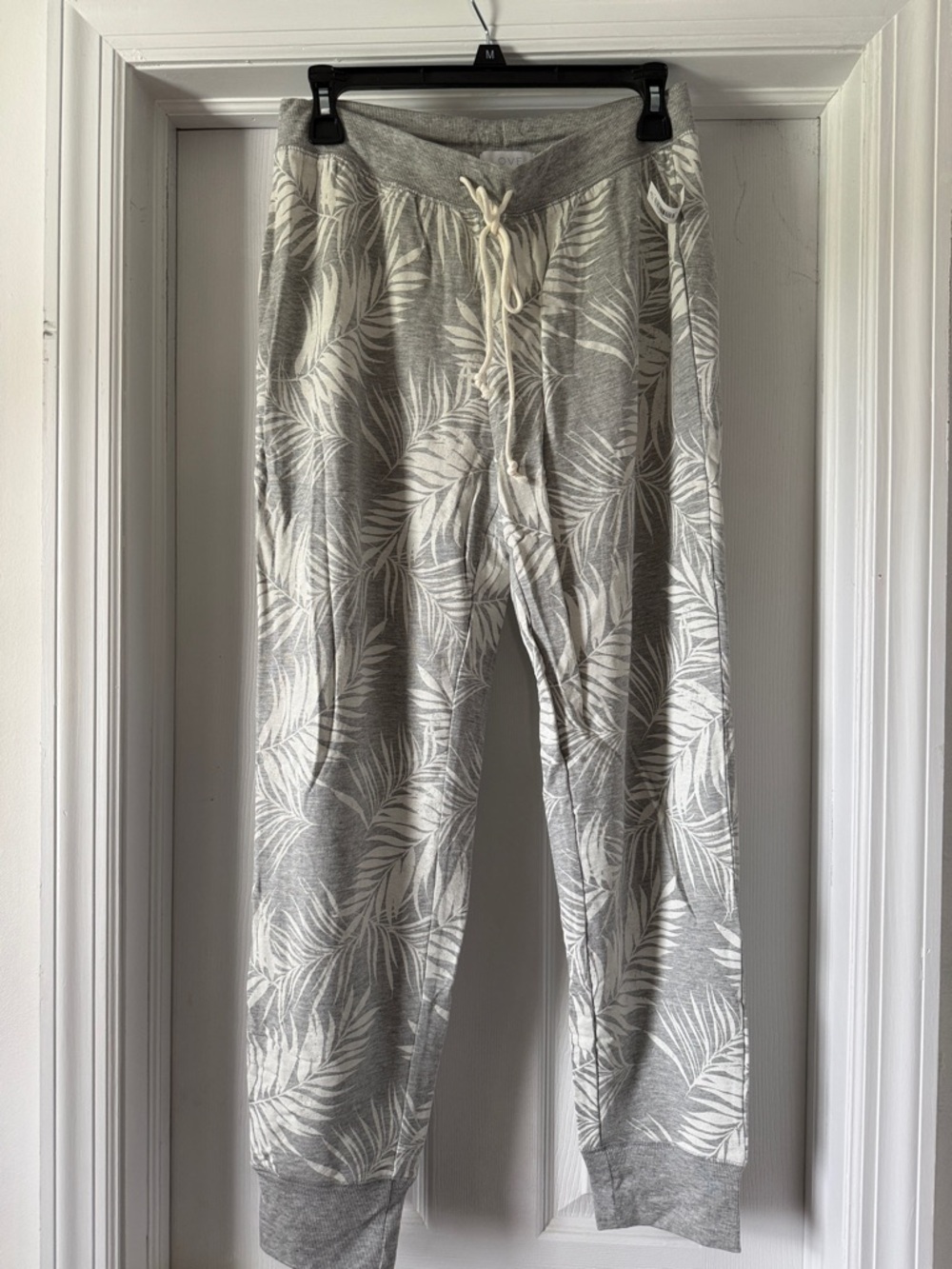 Gray Palm-Print Hoodie Sweatshirt/sweat pant set with Drawstring - Women's